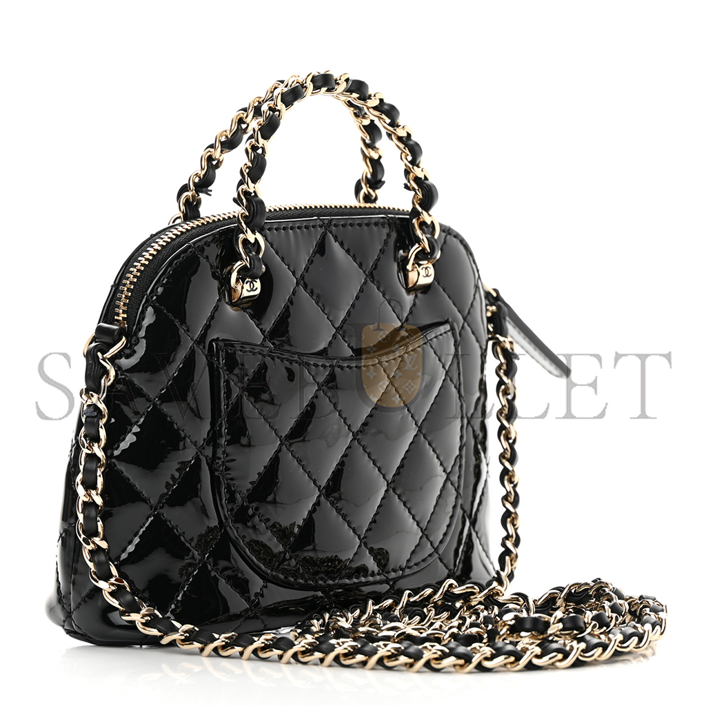 CHANEL MASTER PATENT CALFSKIN QUILTED SHINY COCO CLUTCH WITH CHAIN BLACK (16*11*5.5cm)